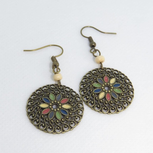 Anthropologie Beaded Flower Pendant Earrings - Picture 2 of 4